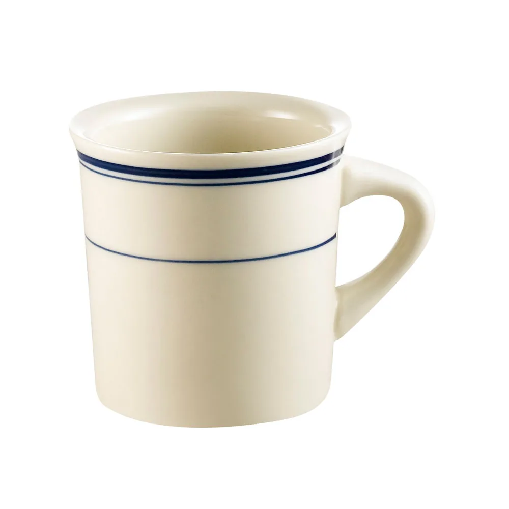CAC China BLU-38 Blue Line Mug 8 oz (3‑3/8" Dia. x 3‑1/2" H) Stoneware Microwave Safe - 1 Dozen