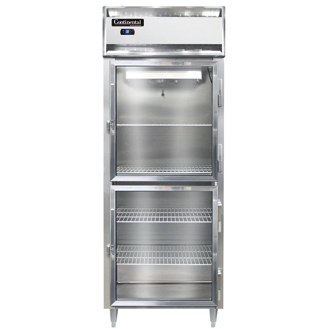 Continental Refrigerator D1RESNSAGDHD 28" 1-Section Reach-In Refrigerator w/ 2 Half Glass Doors, Stainless Steel Exterior, 18 cu. ft.