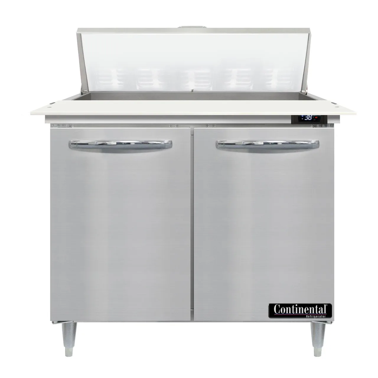 Continental Refrigerator D36N10C 36" Two Section Sandwich / Salad Prep Table w/ 2 Door, 10 Pans