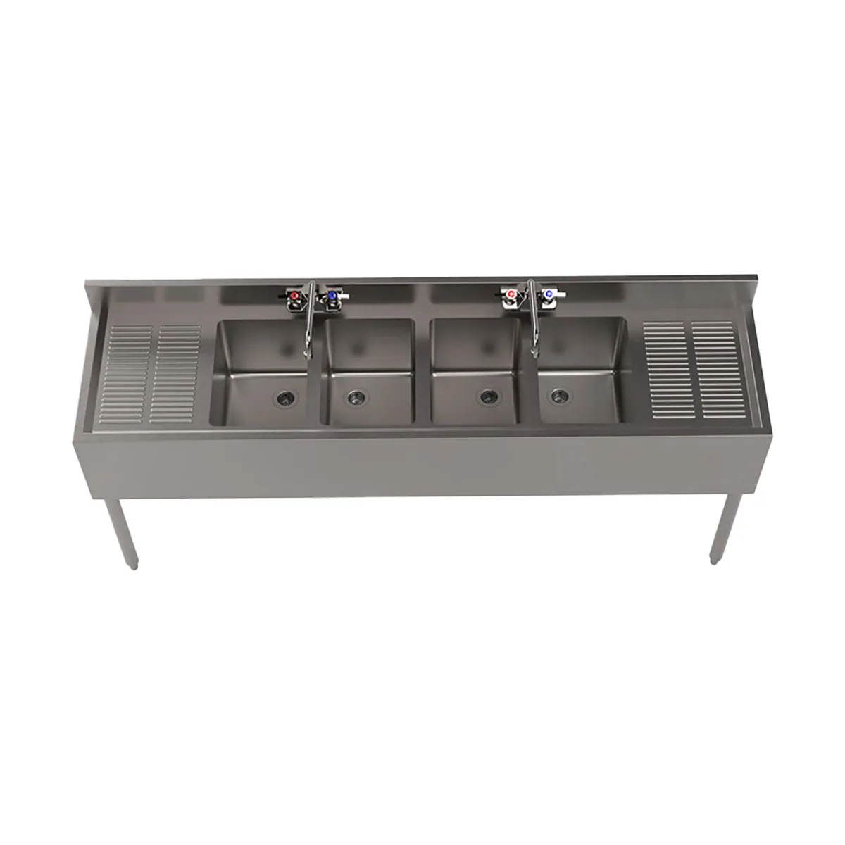 BK Resources UB4-18-472TS 72" Underbar Sink Units, 4 Compartment with 2 Drainboards