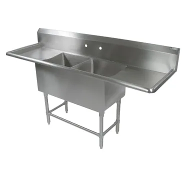 John Boos 2PB16204-2D18 71" Two Compartment Sink, 16"W x 20"L Bowl With 2 Drainboards