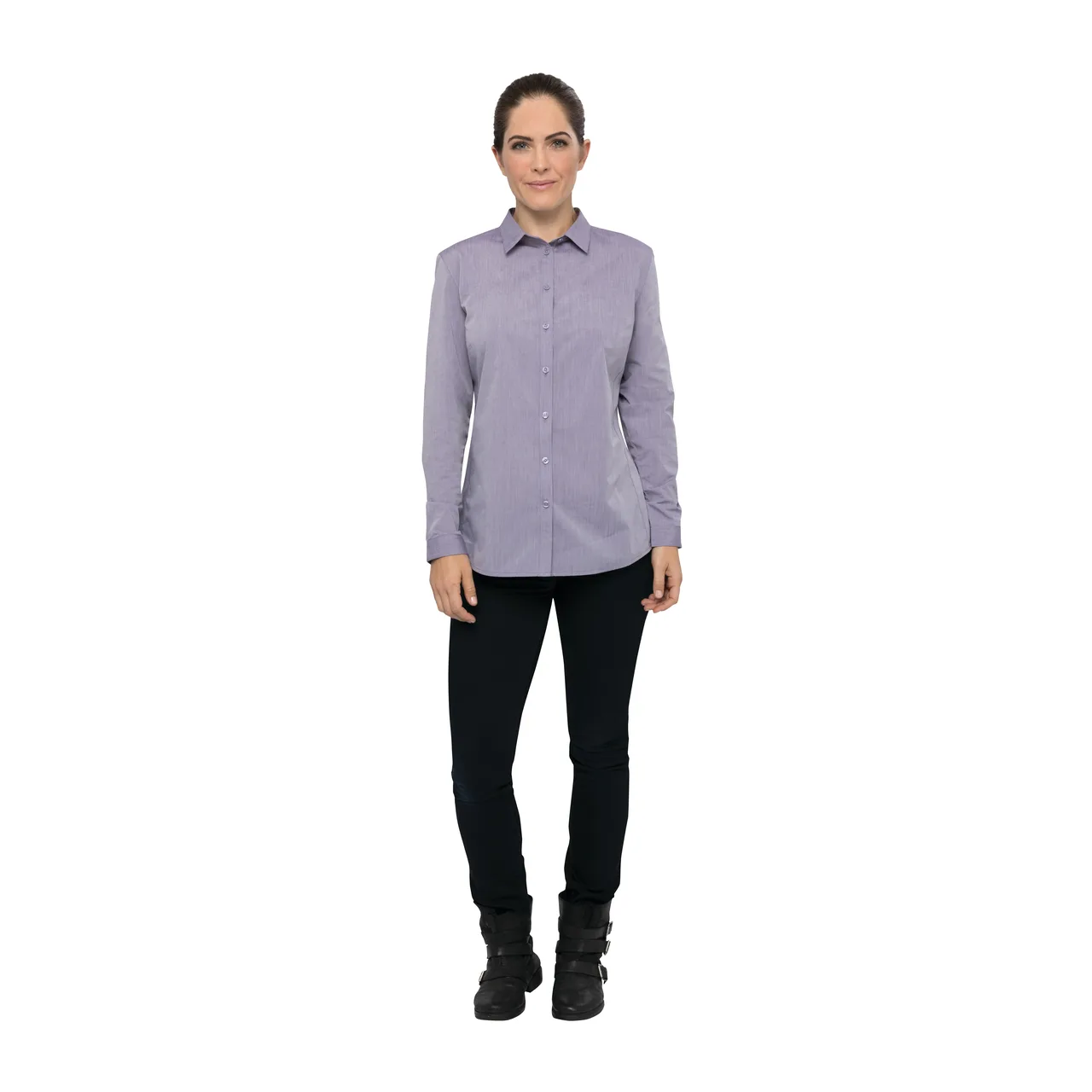 Chef Works SHC06W-PUR-S Women's Chambray Cook Shirt, Small, Purple, Poly/Cotton