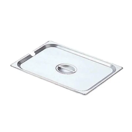 Omcan USA 80266 Stainless Steel 1/2‑Size Flat Slotted Steam Table Pan Cover with Handle, No Hinge