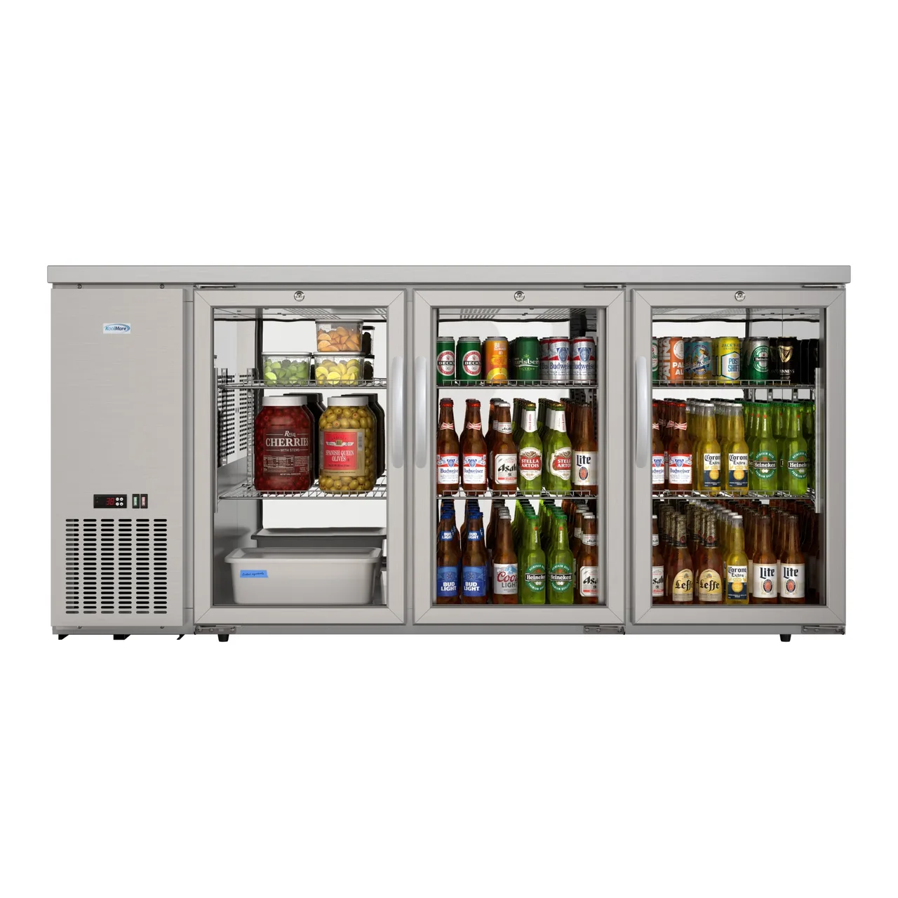 Koolmore KM-BC-3GD-SCSS 71-9/10" Bar Cooler, 18.3 Cu Ft., Finish, Glass Doors, LED Digital Temp