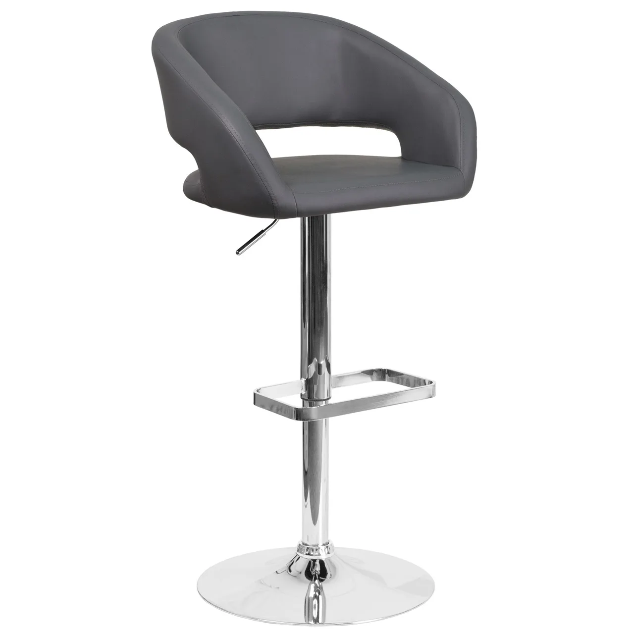 Flash Furniture CH-122070-GY-GG Gray Vinyl Swivel Bar Stool with Upholstered Seat and Footrest, Adjustable Height
