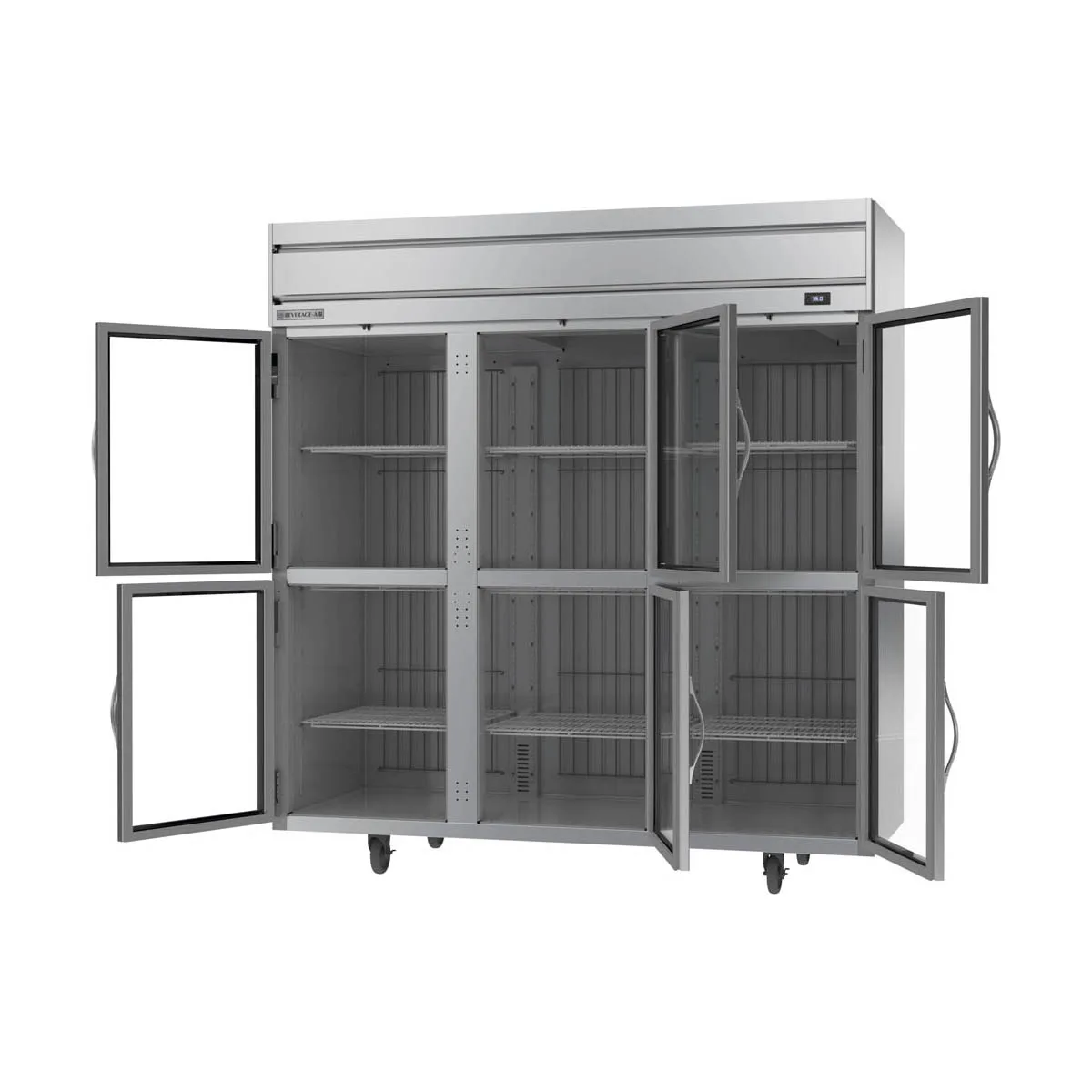 Beverage Air HR3HC-1HG 78" 3-Section Reach-In Refrigerator w/ 6 Glass Half Doors, Top Mounted, 1/3 hp, 71.5 cu. ft.