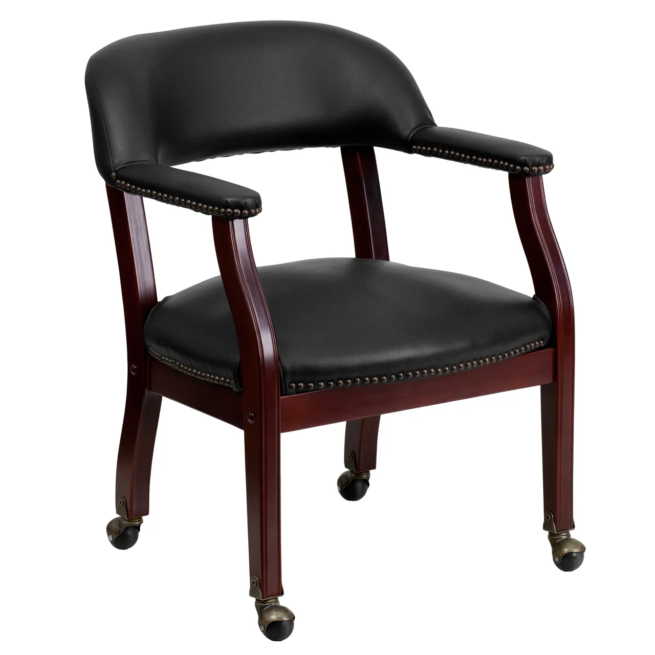Flash Furniture B-Z100-BLACK-GG Luxurious Conference Chair, 250 lb. Capacity, Black Vinyl, Brass Accents, Mahogany Frame