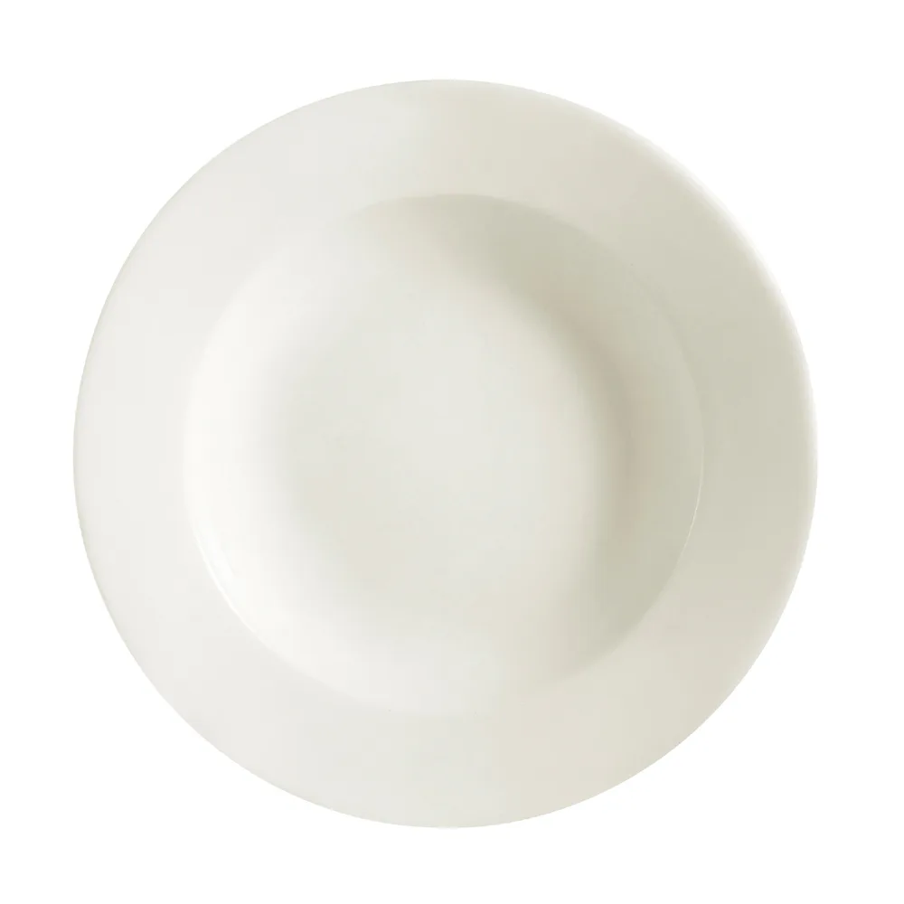 CAC China REC-115 24 Oz Pasta Bowl, 11‑3/8" Dia x 2" H, Round Edge, Ceramic, Oven Safe - 1 Dozen