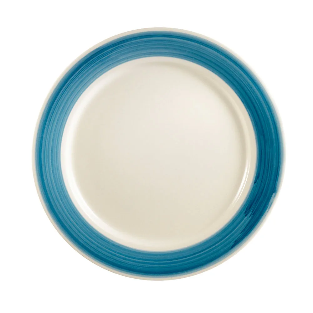 CACChina R-21-BLU Rainbow Plate, 12" Dia x 1-1/4" H, Round Rolled Edge, Blue Ceramic - Dozen