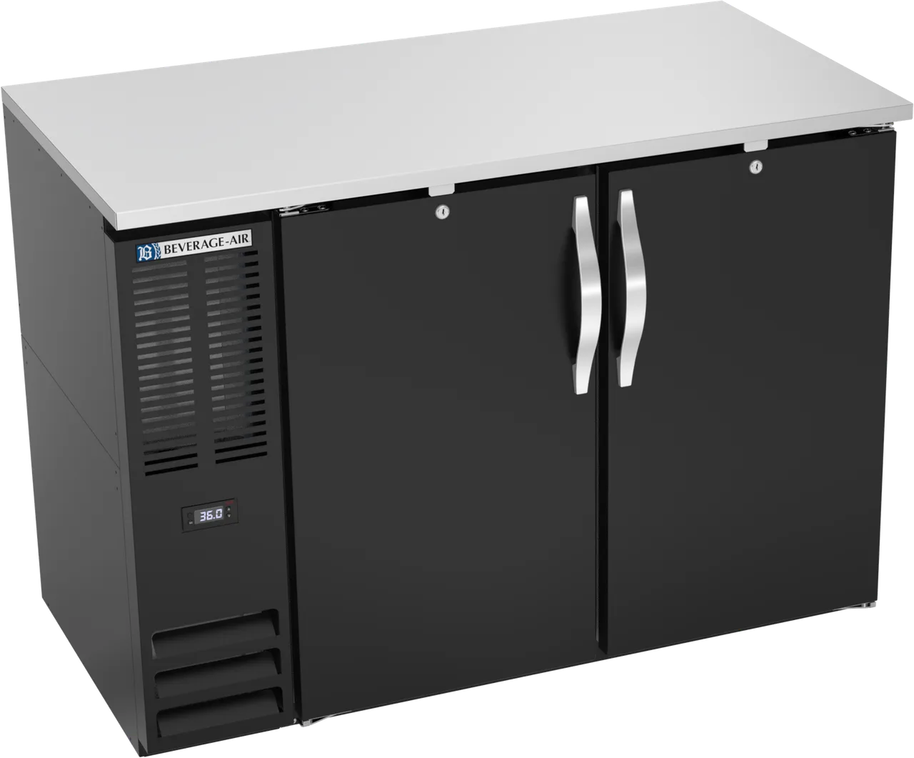Beverage Air BBN48HC-B Bar Cooler, 48"W x 26-3/8"D x 34"H, 12.6 ft³, Black, 2‑Door, R290, 1/4 HP115V