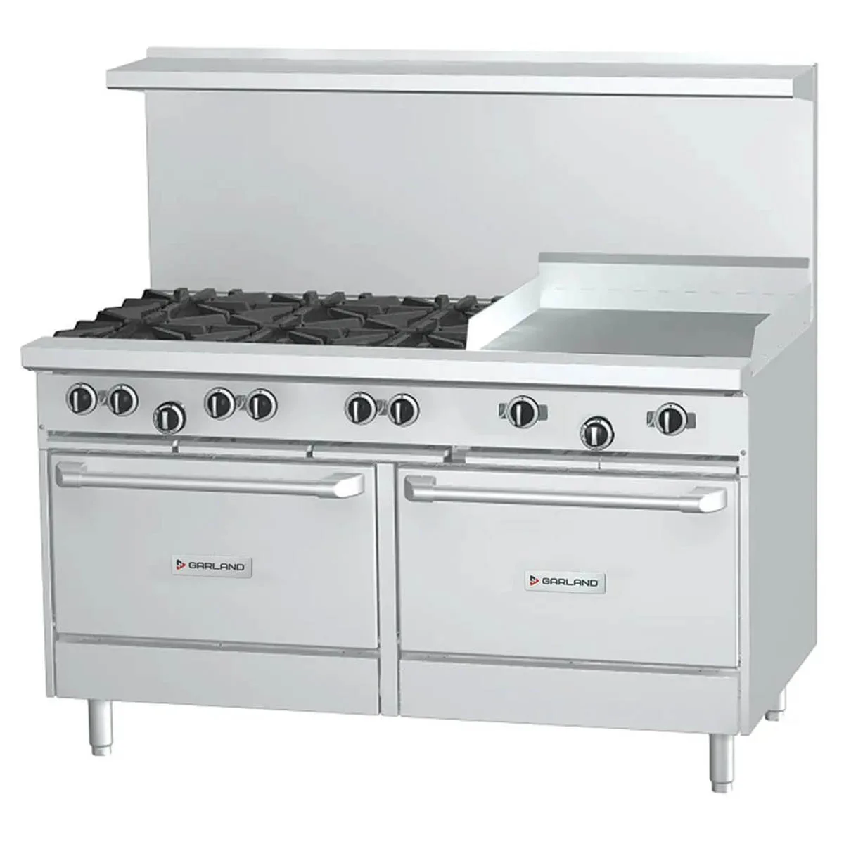 Garland US Range GF60-6G24RR 60" Gas Restaurant Range w/ (6) Open Burners, 24" Griddle, (2) Standard Ovens, 268.000 BTU