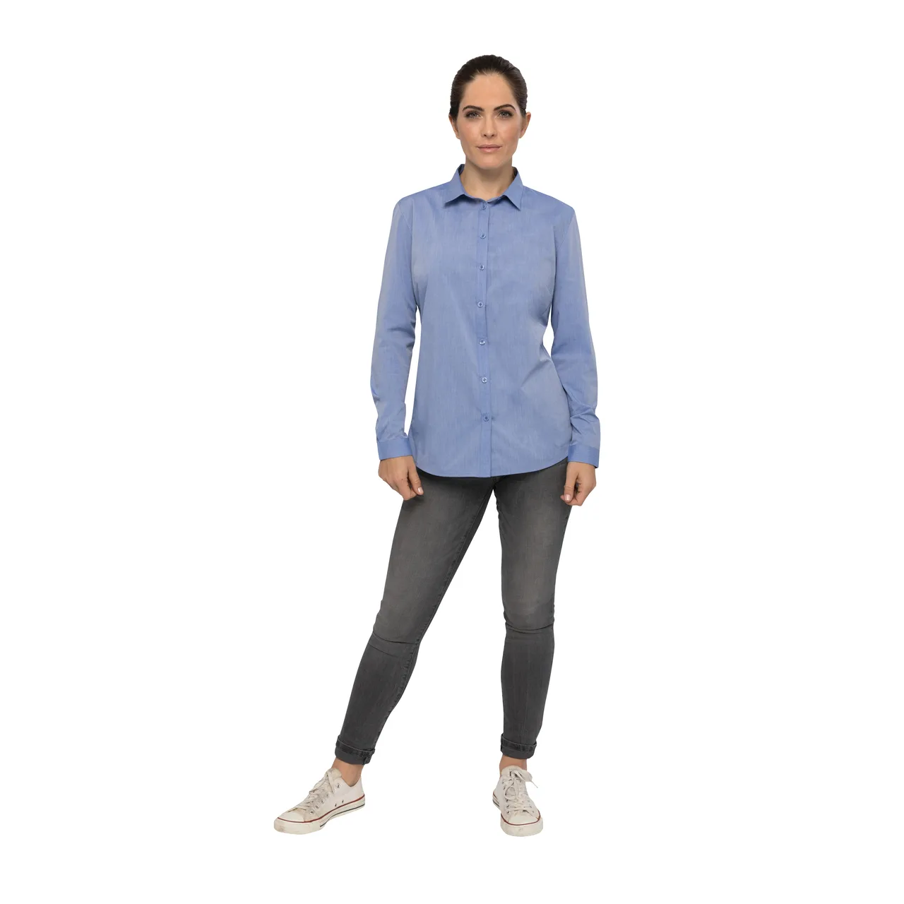 Chef Works SHC06W-BLU-3XL Women's Chambray Cook Shirt, 3XL, Blue, Poly/Cotton, Roll-up Long Sleeves