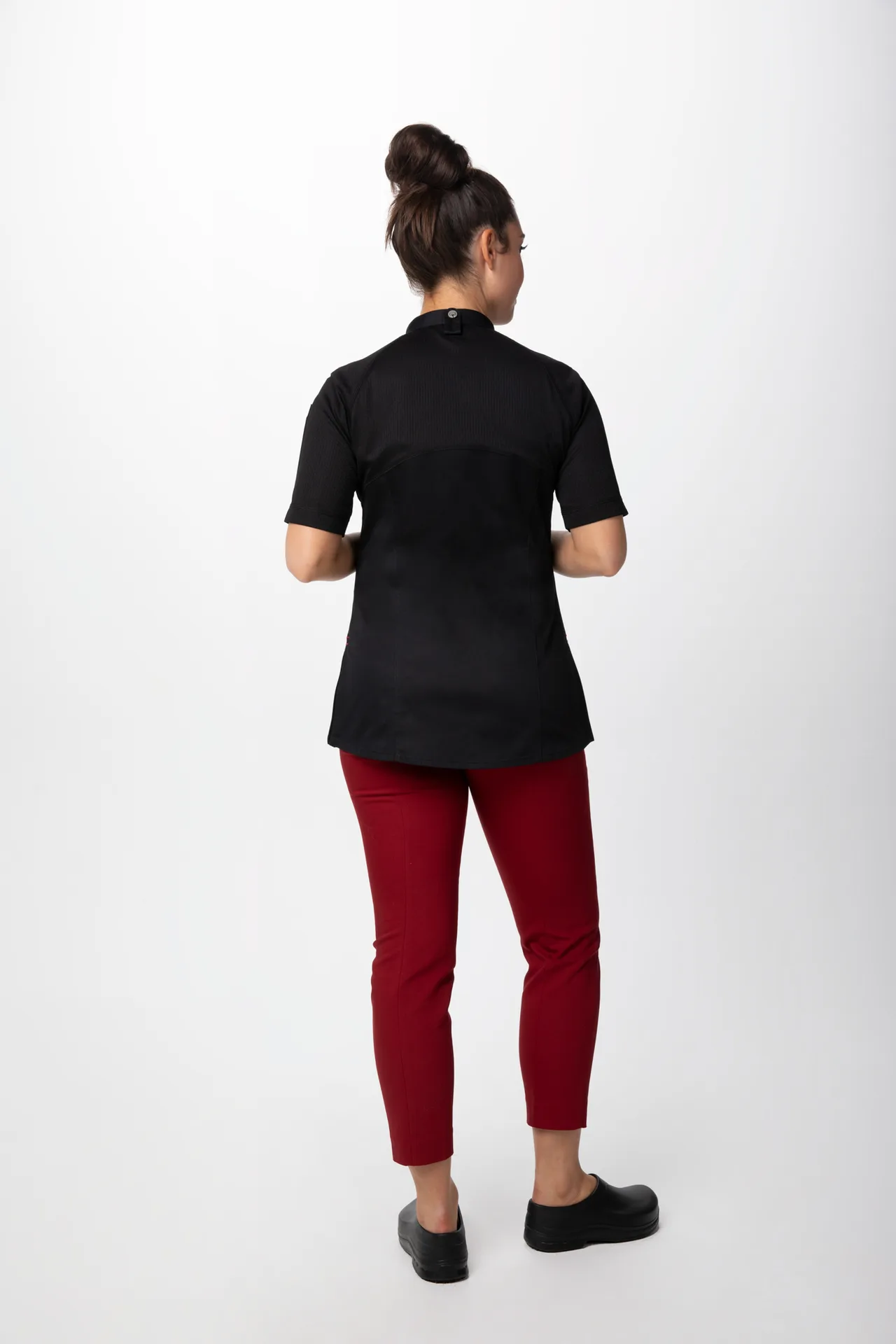 Chef Works CBZ04W-BLK-3XL Women’s Arcadia Chef Coat Black 3XL Raglan Short‑Sleeve Center Zipper
