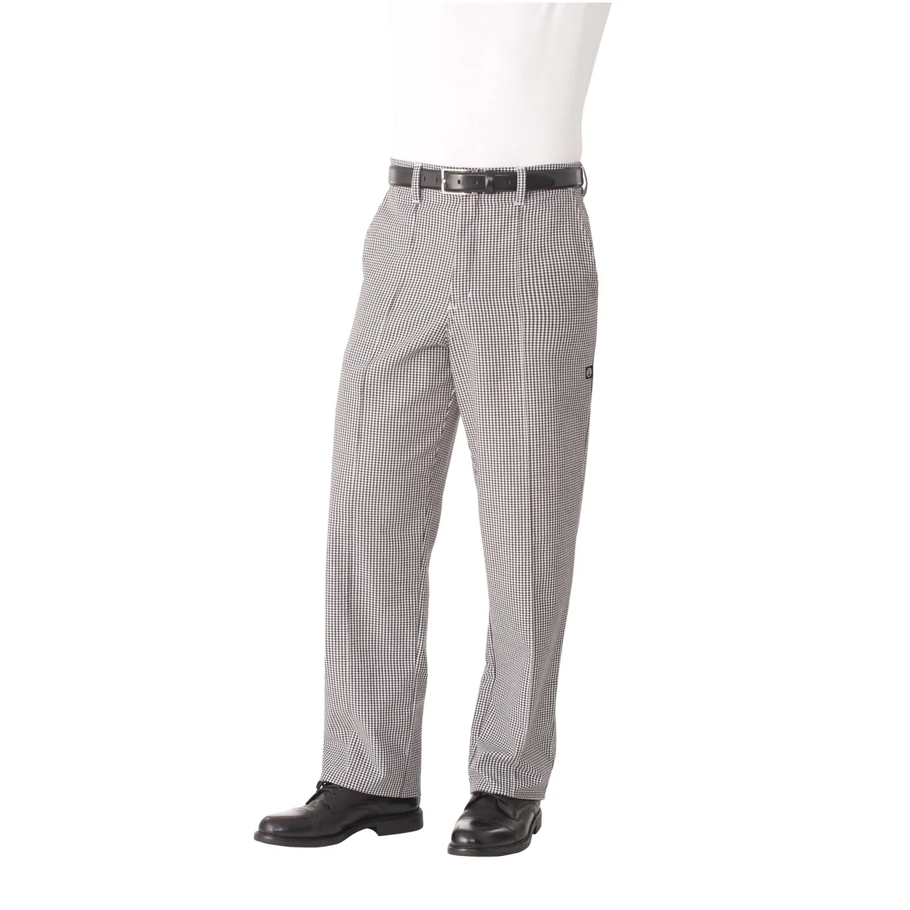 Chef Works BWCP-000-26 Chef Pants, Black Check, Size 26, 65/35 Poly/Cotton Classic Fit, Front Seams, Belt Loops, Tapered Leg, Button/Zipper Closure