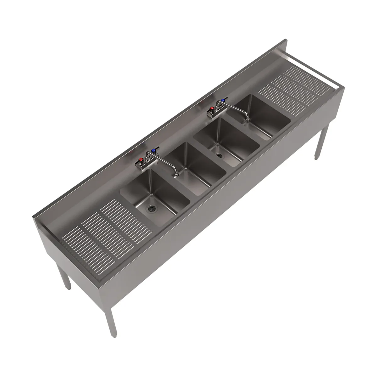 BK Resources UB4-21-484TS 84" Underbar Sink Units, 4 Compartment with 2 Drainboards