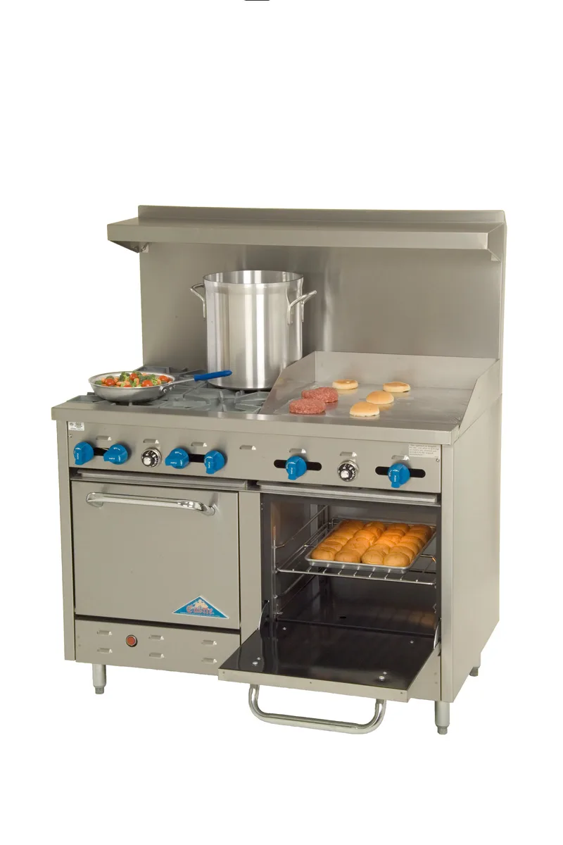 Comstock-Castle F3218-24 48" Gas Restaurant Range w/ (4) Open Burners, 24" Griddle, (2) Space Saver Ovens, 204.000 BTU