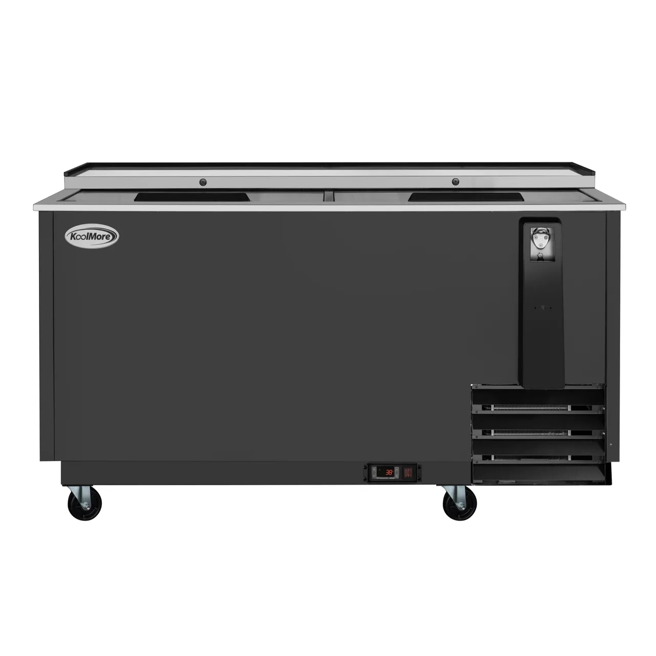 Koolmore KM-BOC65-BK Bottle Cooler, 65", 19 cu ft, Black, Comp, Opener, 4 Casters, 33-40°F, 115V