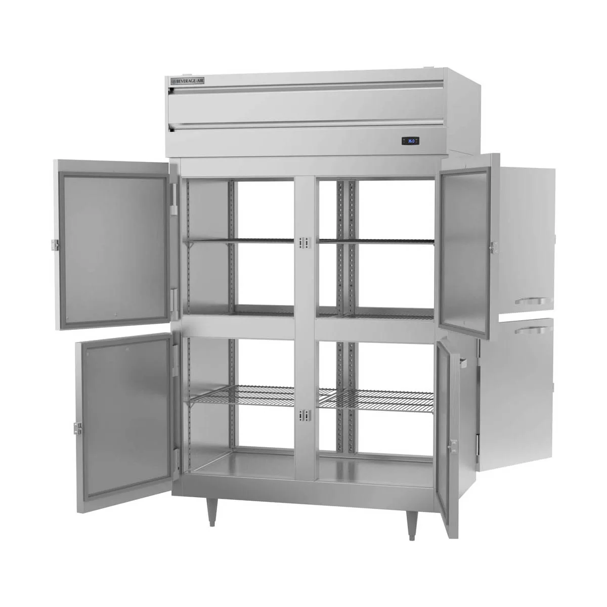 Beverage Air PRD2HC-1AHS 52" 2-Section Pass-Thru Refrigerator w/ 8 Solid Half-Doors, Top Mounted, 48.3 cu. ft.