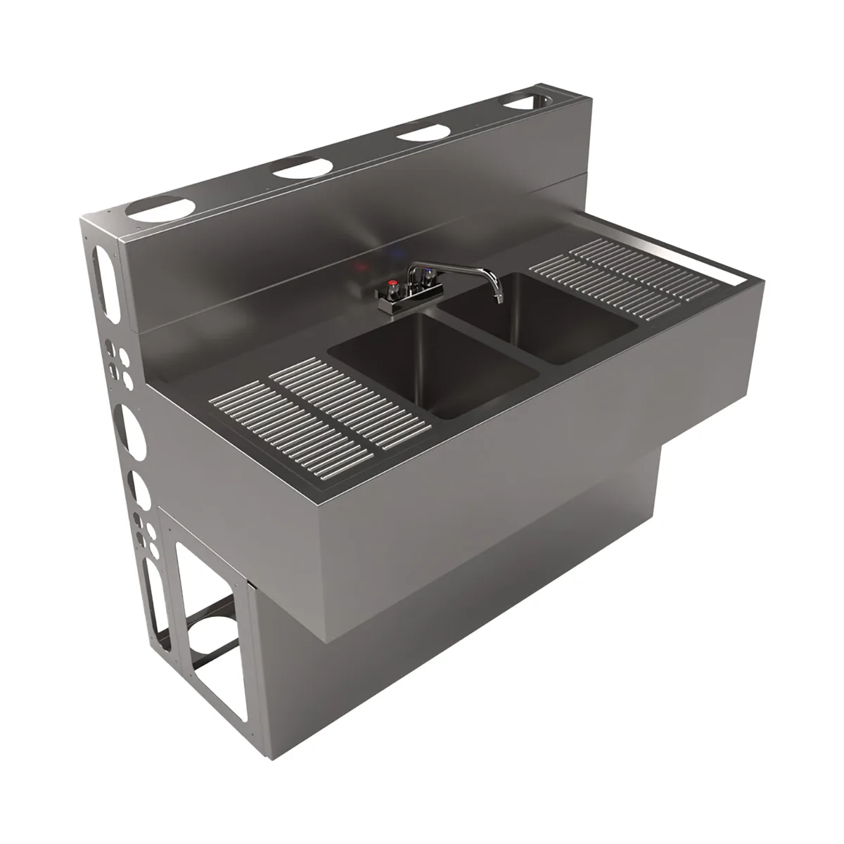 BK Resources UBDW-21-248TS Underbar Sink Units, 2 Compartment with 2 Drainboards