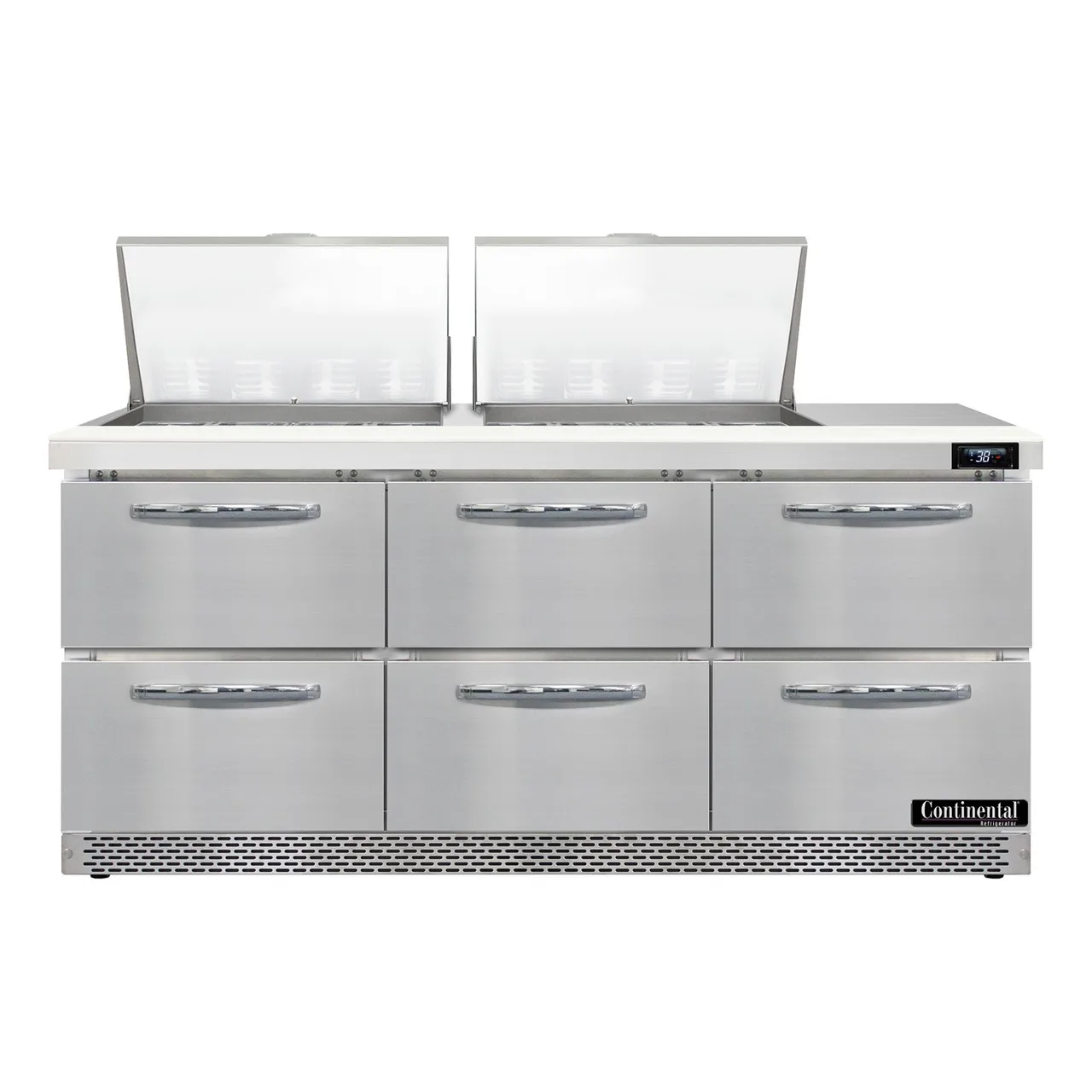 Continental Refrigerator D72N24M-FB-D 72" Mega Top Sandwich Prep Table w/ 6 Drawers, 24 pans