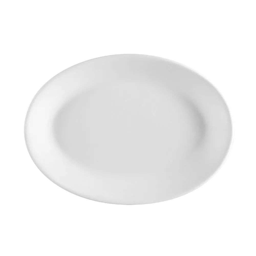 CAC China FR-12 Franklin Platter – 10-5/8" L x 7" W, Oval, Rolled Edge, Stoneware, White – 1 Dozen