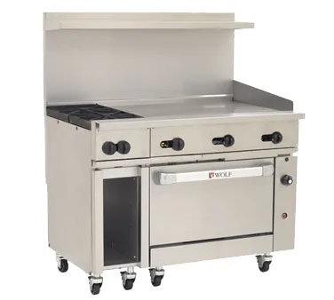 Wolf C48C-2B36G 48" Gas Restaurant Range w/ (2) Open Burners, 36" Griddle Right, (1) Convection Oven, (1) Cabinet Base, 155.000 BTU