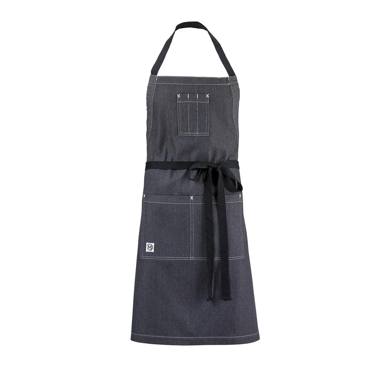 Mercer M63206DEN Bib Apron, 29.75" x 34" Charcoal Gray, 65/35 Poly‑Cotton, Adjust Straps, Large Pocket, Pencil Pocket