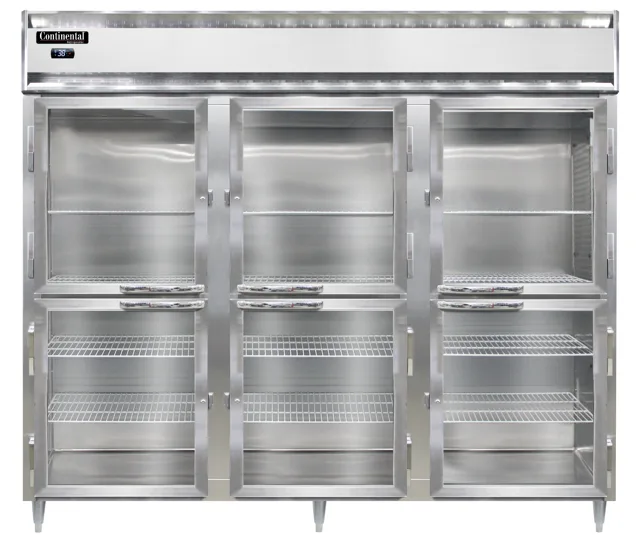 Continental Refrigerator D3RENSAPTHD-GD-SD 85-1/5" 3-Section Pass Thru Refrigerator, 75 cu. ft.