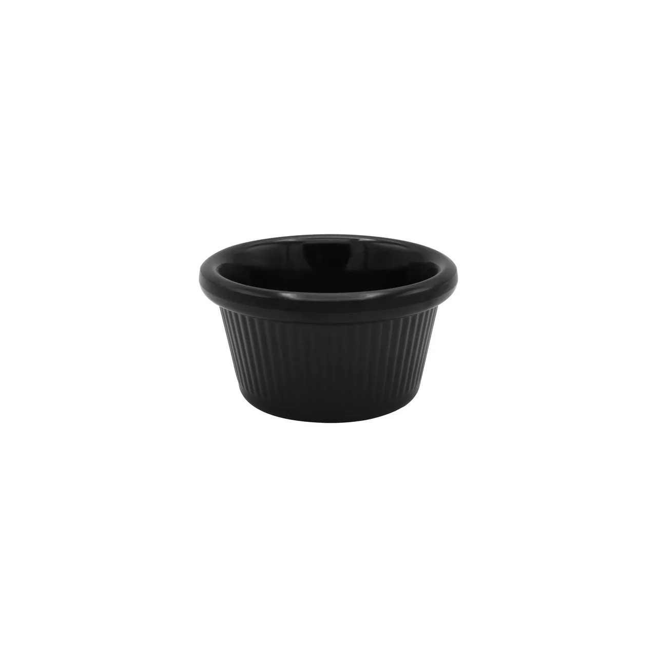 CAC China MRKF-3F-BLK Round Fluted Melamine Ramekin, 3oz, 3.125"x3.125"x1.625", Black - 1 Dozen