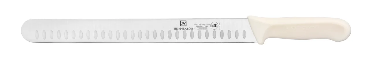 Thunder Group SLKF420WT Slicer, 12" Blade, Hollow Ground, White Polypropylene Handles