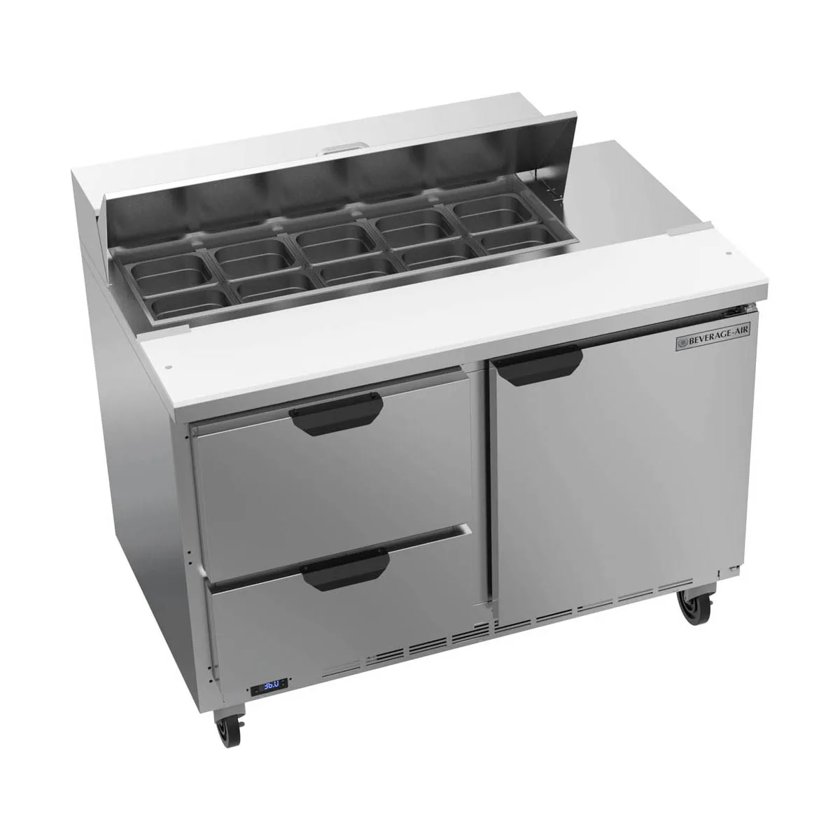 Beverage Air SPED48HC-10-2 48" Two Section Sandwich/Salad Prep Table w/ 2 Drawers & 1 Door, 10 Pans