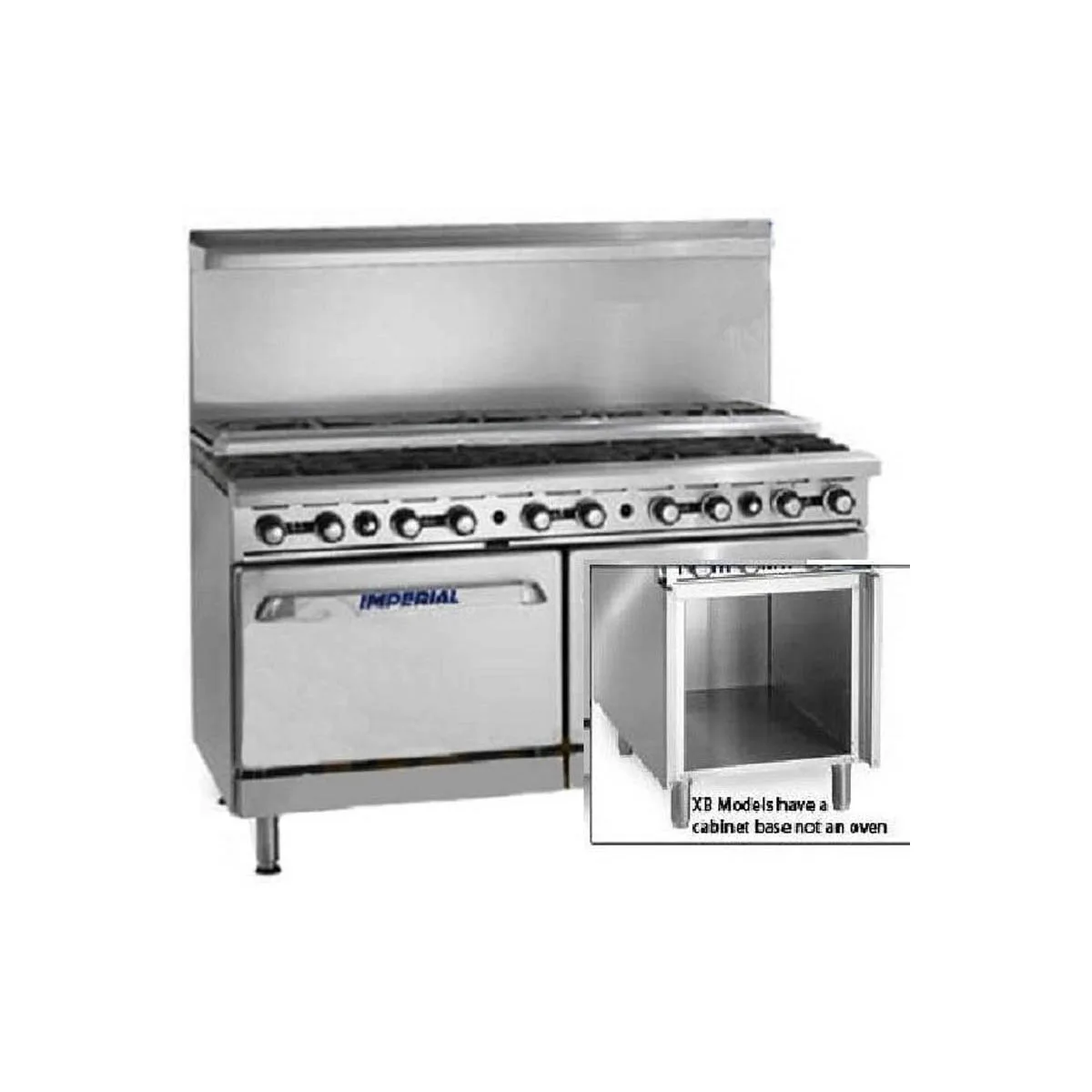 Imperial IR-10-SU-XB 60" Gas Restaurant Range, (10) Open Burners w/ 5 Step-Up, (1) Standard Oven, (1) Open Cabinet Base, 355.000 BTU
