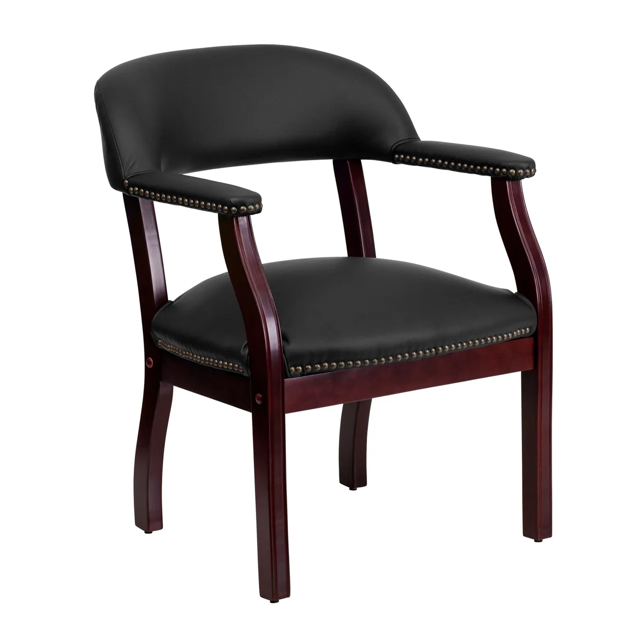 Flash Furniture B-Z105-LF-0005-BK-LEA-GG Black Leather Upholstered Conference Chair, 250 lb Capacity, Solid Hardwood Mahogany Frame