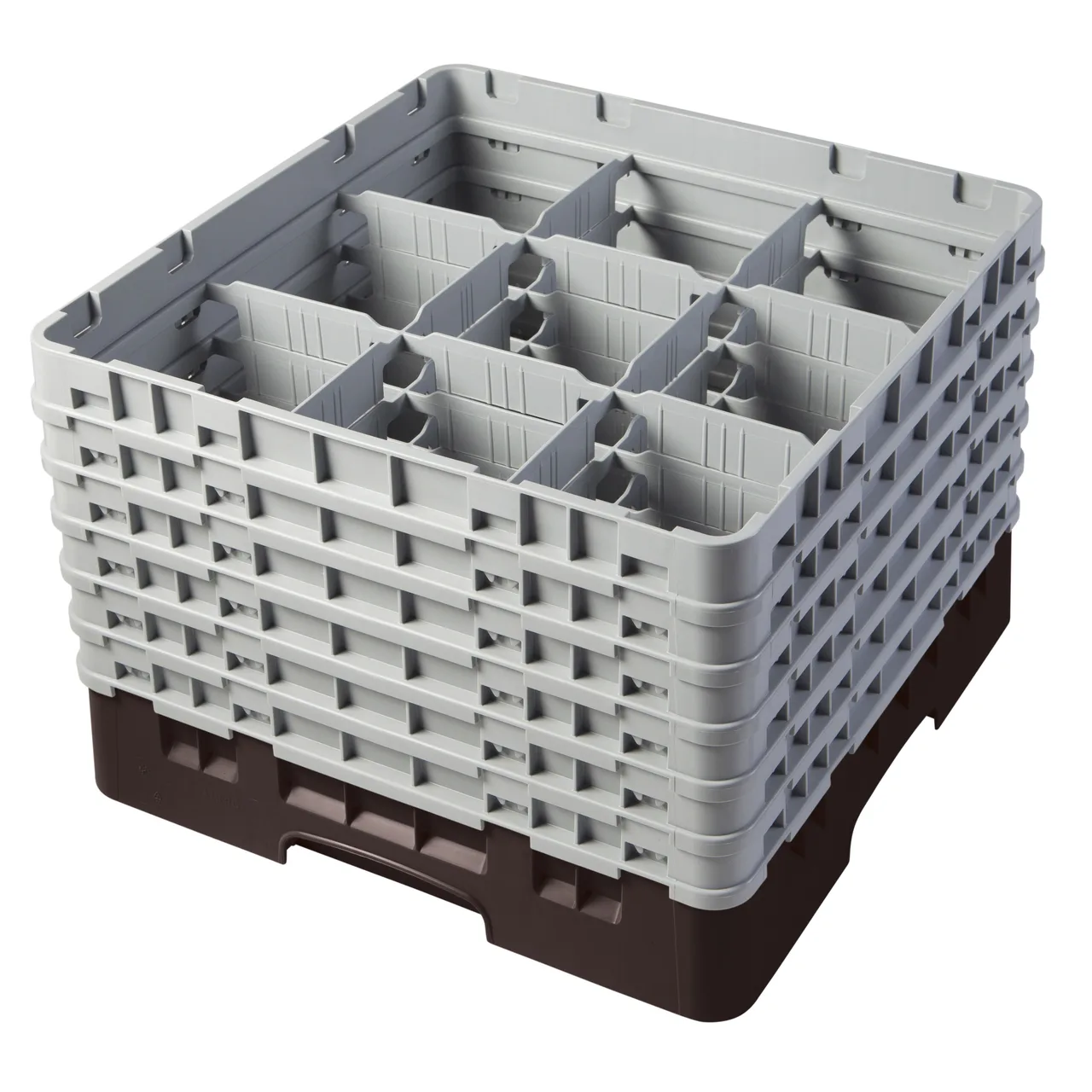 Cambro 9S1114167 Camrack Glass Rack, Full Size, Brown, 19-3/4 x 19-3/4 x 13-3/4, 9 Compartments, 5-7/8 Max Dia, HACCP Compliant