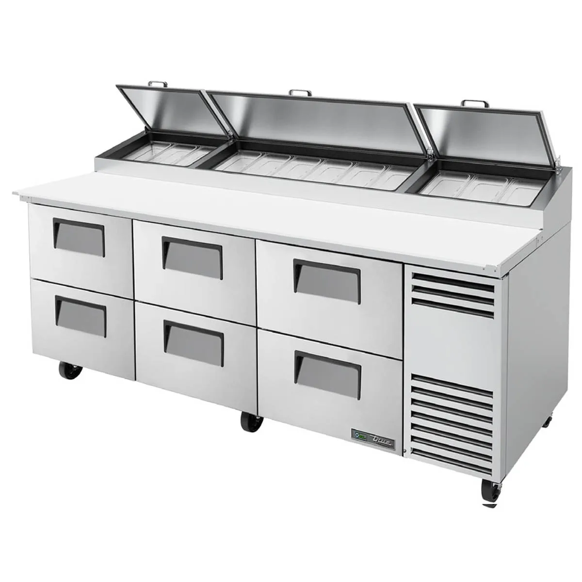 True TPP-AT2-93D-6-HC 93" Refrigerated Pizza Prep Table w/ 6 Drawers, (12) 1/3 Pans