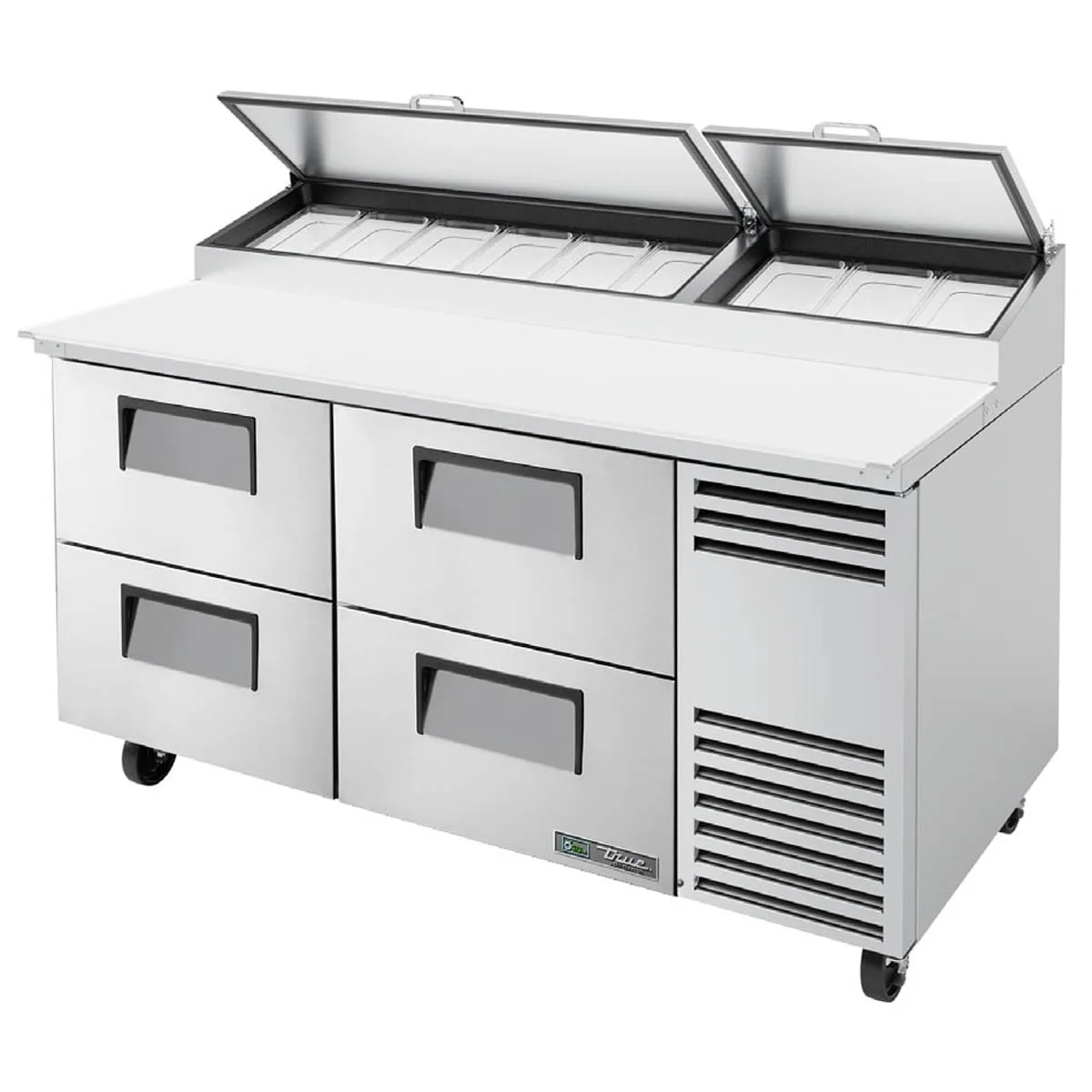 True TPP-AT-67D-4-HC 67" Refrigerated Pizza Prep Table w/ 4 Drawers, (9) 1/3 Pans