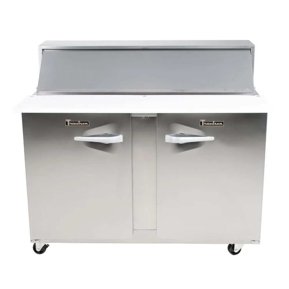 Traulsen UPT4818-LR 48" Two Section Sandwich Salad Prep Table w/ 2 Doors, 18 Pans, Stainless Steel, Self-Contained Refrigeration