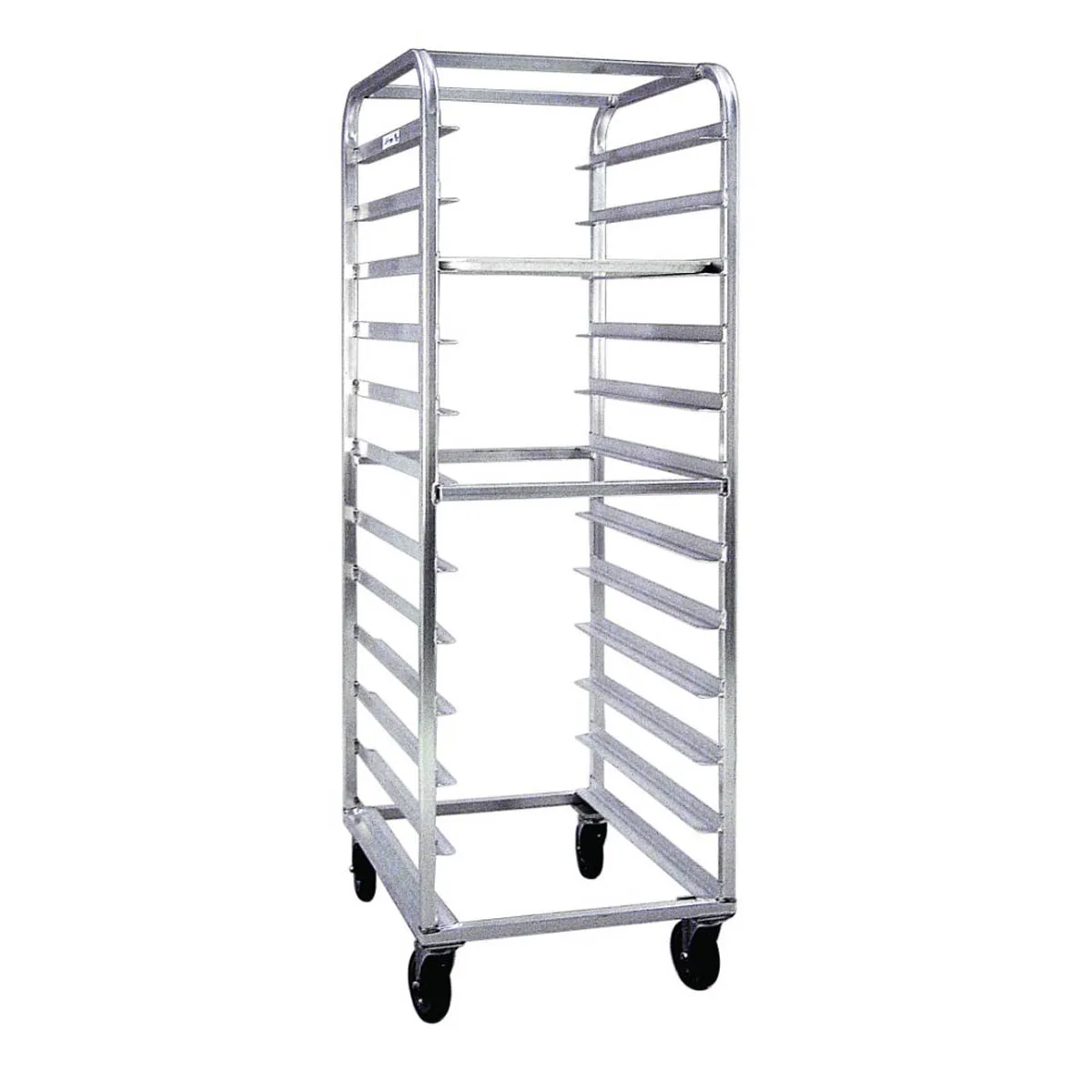 New Age 97744 24 Tray Full Height End Load Aluminum Mobile Transport / Retrieval Rack