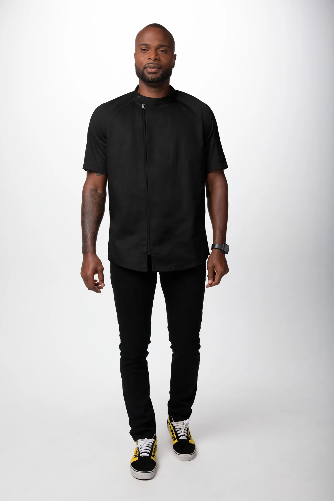 Chef Works CBZ03-BLK-S Varkala Chef Coat, Black, Short Sleeve, Poly/Cotton - 1/Set