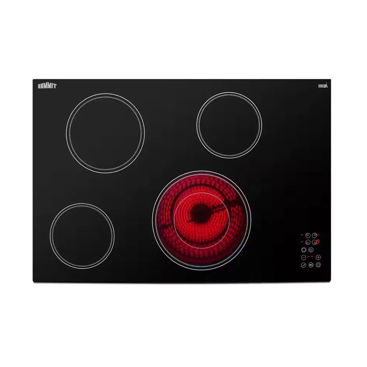 Summit CR4B30T11B 30" Electric Radiant Cooktop w/ (4) Burners, Black Ceramic Glass, Digital Controls, 6.7 kW, 240v