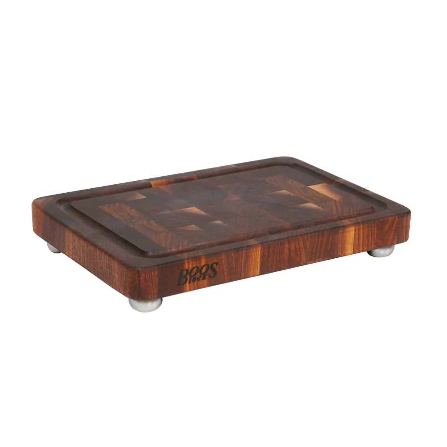 John Boos WAL-1812175-SSF - 18" x 12" Black Walnut End-Grain Board, 1-3/4" Oil, Grooved, Feet