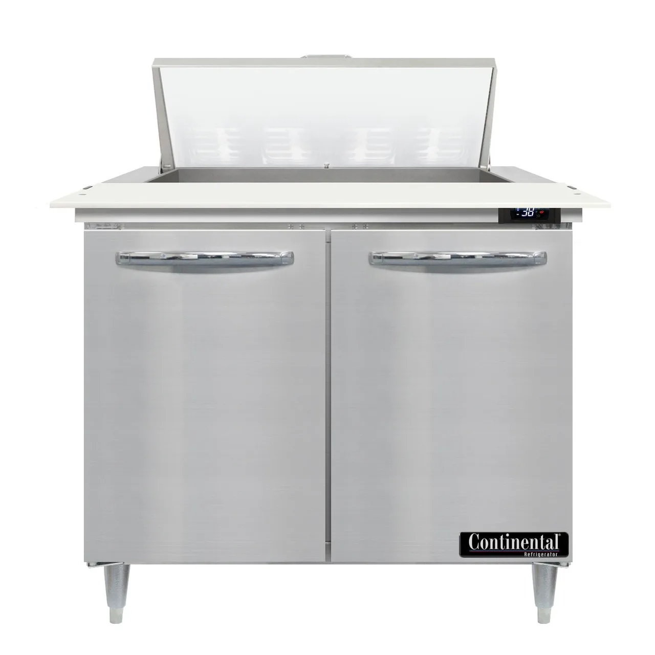 Continental Refrigerator D36N8C 36"Two Section Sandwich / Salad Prep Table w/ 2 Door, 8 Pans