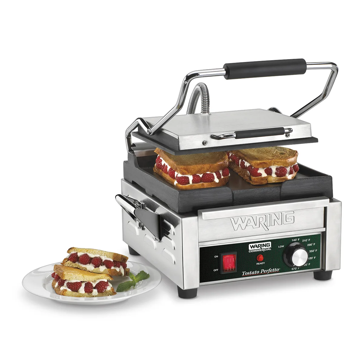 Waring WFG150 Single Cast Iron Sandwich Panini Grill w/ Smooth Plates, 120V