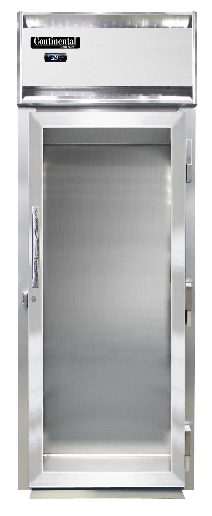 Continental Refrigerator D1RINRT-GD-SD 35" 1-Glass & 1-Solid Door Roll-Thru Refrigerator, 32 cu. ft., Top Mounted