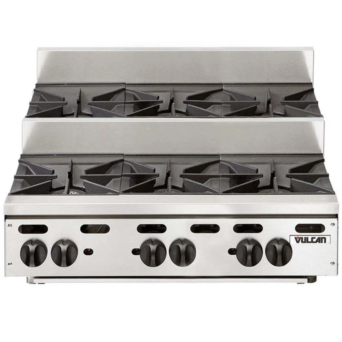 Vulcan VHP636U 36" Countertop Step-Up Gas Hotplate with (6) Burners, Infinite Controls, 180.000 BTU