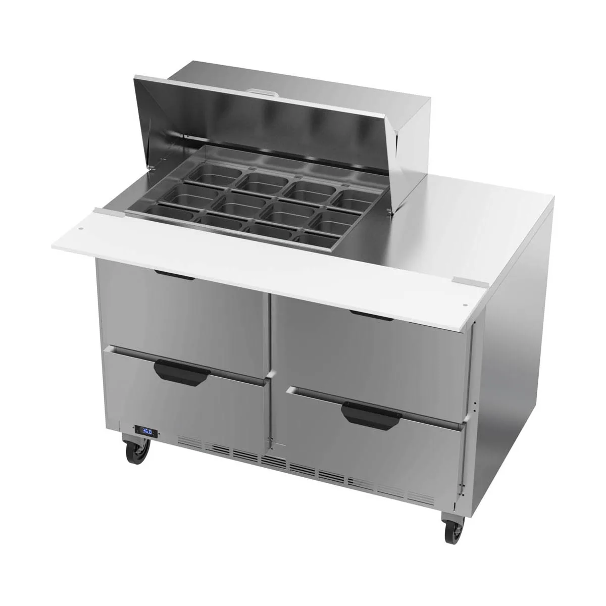 Beverage Air SPED48HC-12M-4 48" Mega Top Sandwich/Salad Prep Table w/ 4 Drawers, 12 Pans