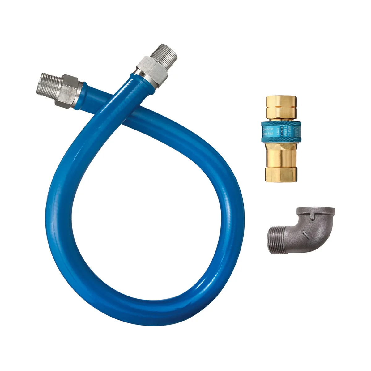 Dormont 16100BPQ48 Blue Hose 48" Moveable Gas Connector Hose Kit w/ Elbow, 1" Diameter