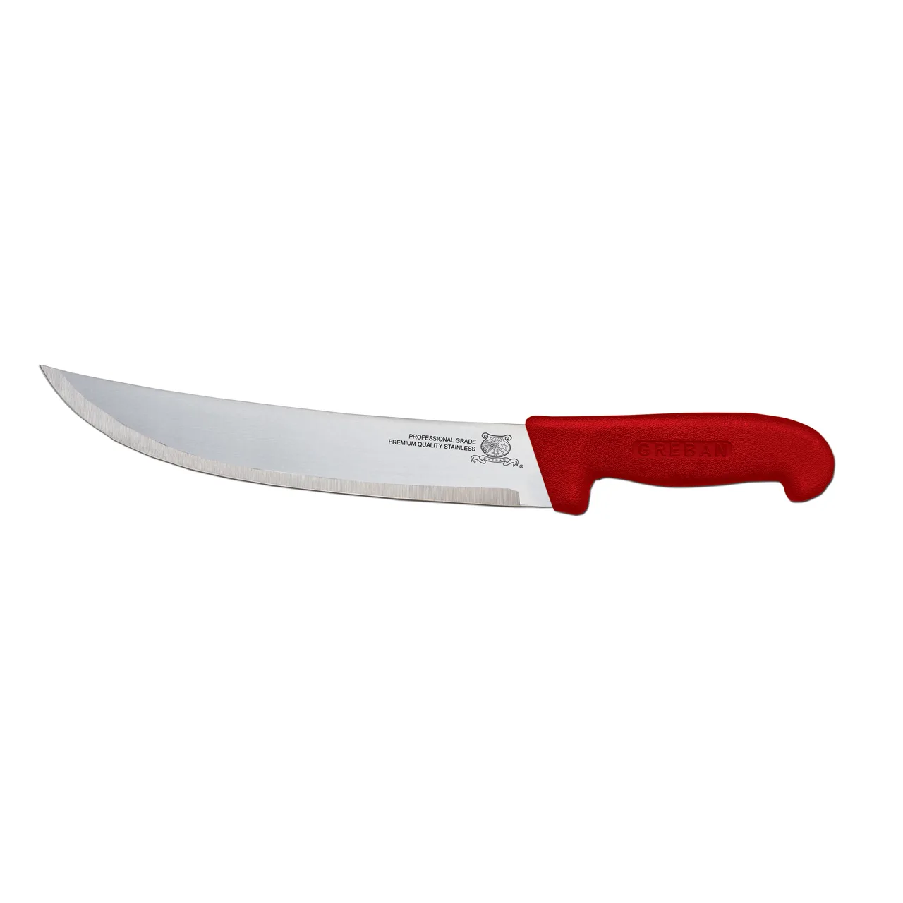 Omcan USA 12220 Steak Knife – 10" Curved Stainless Blade, Red Polypropylene Stamped Handle, Cutlery