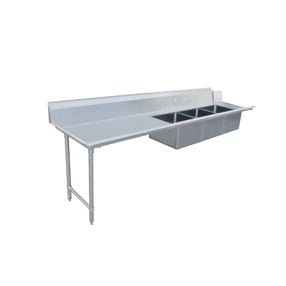 Omcan USA 48499 96" S.Steel Soiled Straight Dishtable – 16 Gauge, 20"x20" 3 Sinks / Left‑to‑Right