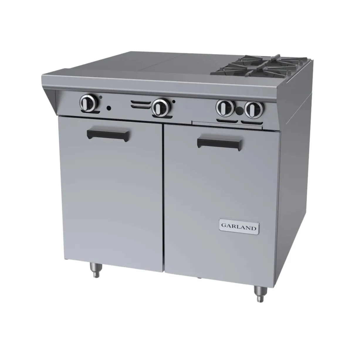 Garland US Range M43-2S 34" Gas Heavy Duty Range w/ (2) Open Burners, (2) Even Heat Hot Tops, (1) Cabinet Base, 92.000 BTU